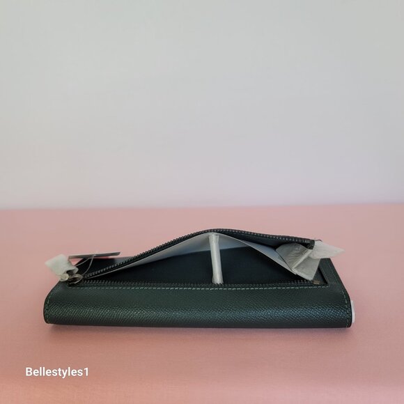 COACH Wyn Envelope Crossgrain Leather Wallet- Forest color ⭐ - Picture 7 of 16